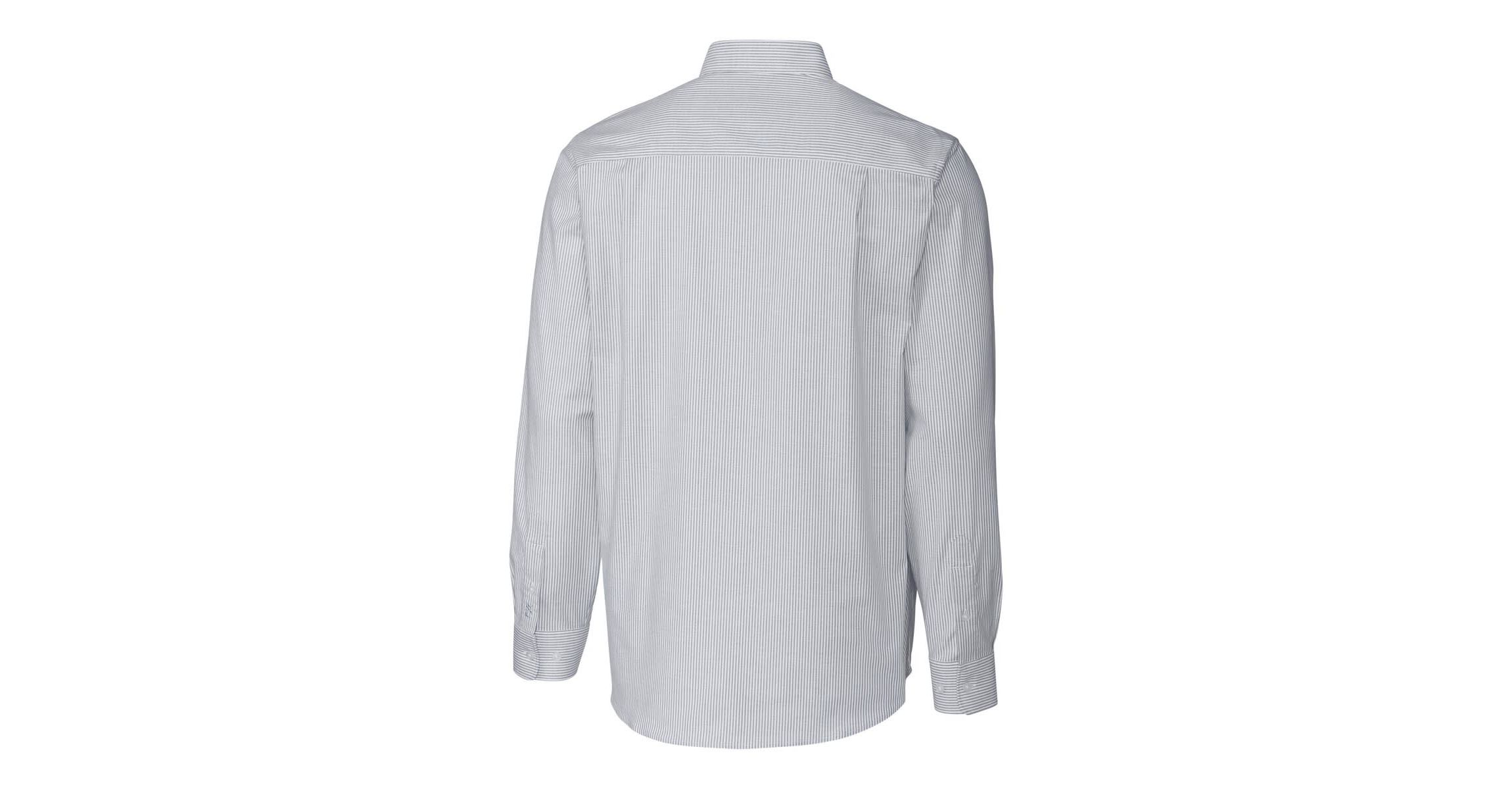NCAA Light West Virginia Mountaineers Alumni Logo Stretch Oxford Stripe Long Sleeve Button-Down Shirt