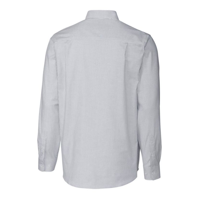 NCAA Light West Virginia Mountaineers Alumni Logo Stretch Oxford Stripe Long Sleeve Button-Down Shirt