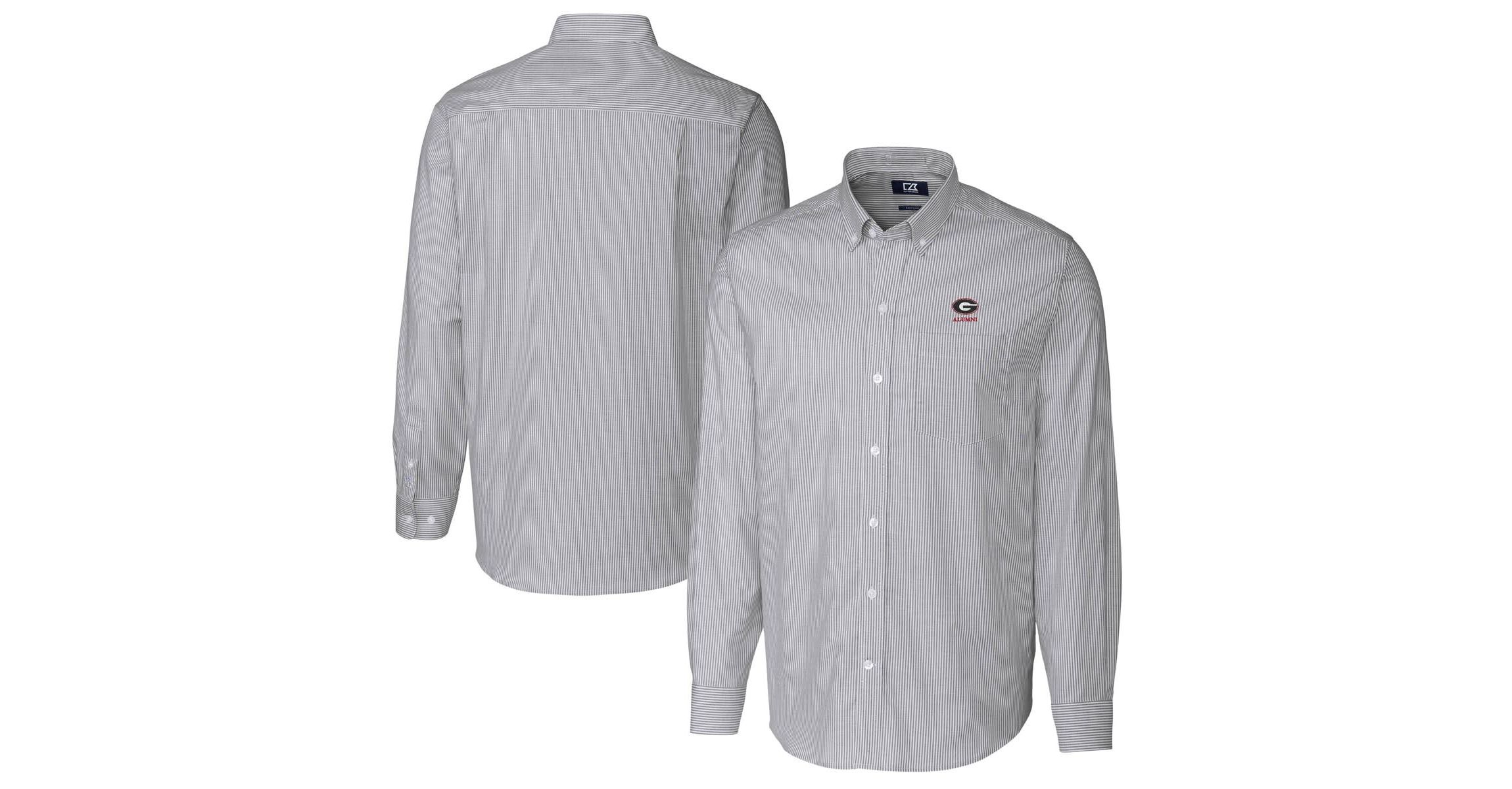 NCAA Georgia Bulldogs Alumni Logo Stretch Oxford Stripe Long Sleeve Button-Down Shirt