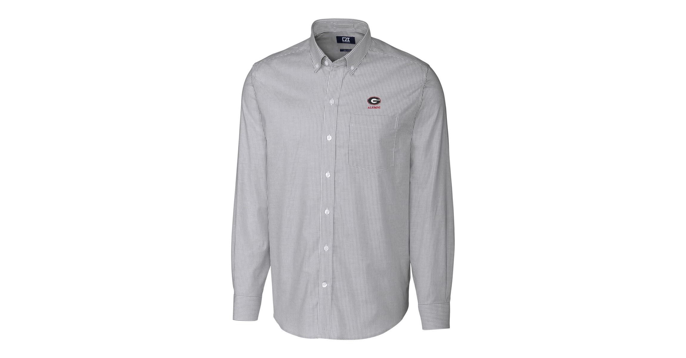 NCAA Georgia Bulldogs Alumni Logo Stretch Oxford Stripe Long Sleeve Button-Down Shirt
