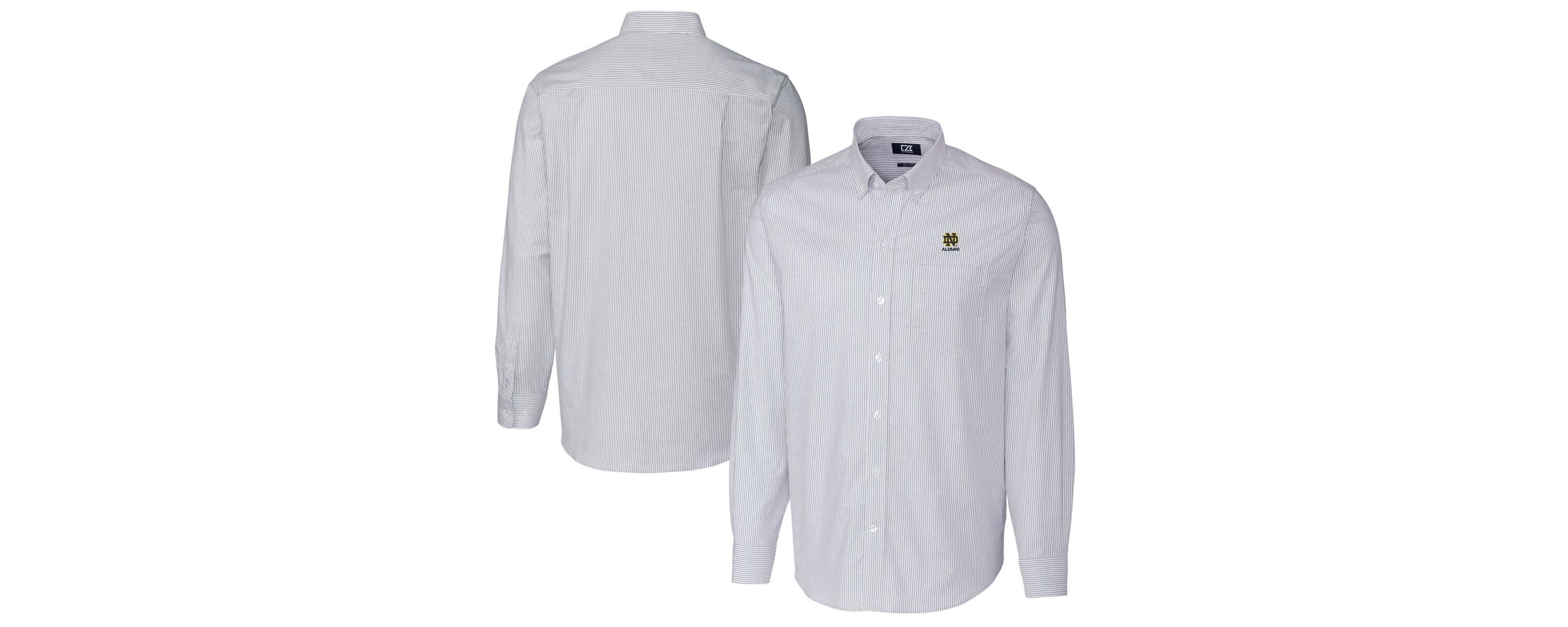 NCAA Light Notre Dame Fighting Irish Alumni Logo Stretch Oxford Stripe Long Sleeve Button-Down Shirt