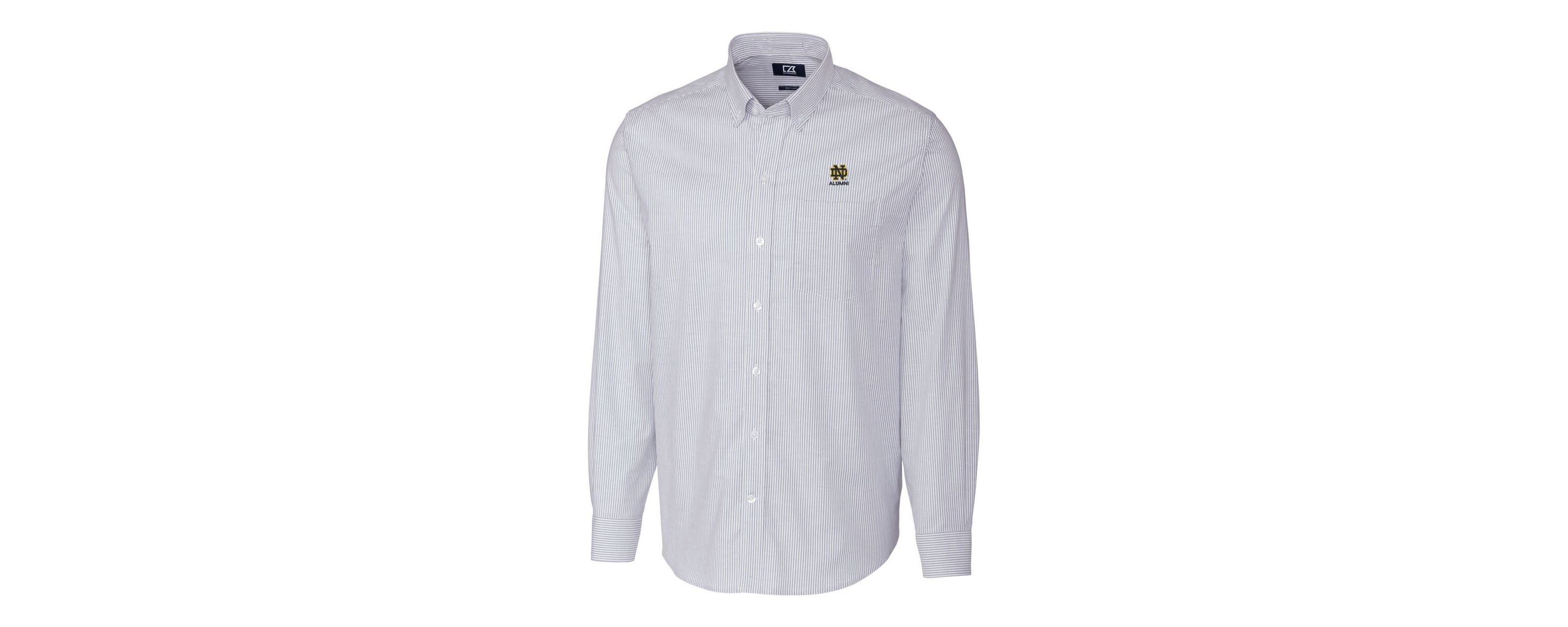 NCAA Light Notre Dame Fighting Irish Alumni Logo Stretch Oxford Stripe Long Sleeve Button-Down Shirt