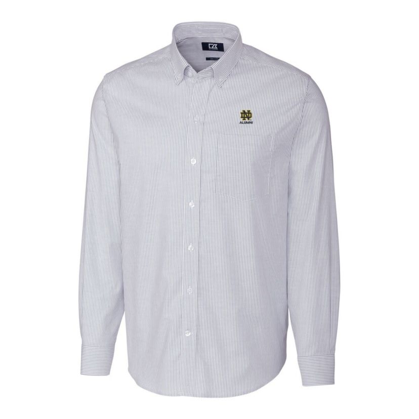 NCAA Light Notre Dame Fighting Irish Alumni Logo Stretch Oxford Stripe Long Sleeve Button-Down Shirt