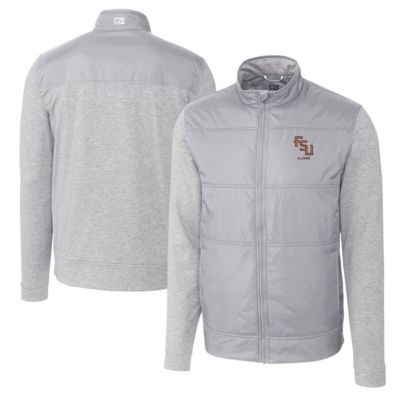 Cutter & Buck Men's NCAA Florida State Seminoles Alumni Logo Stealth Hybrid Quilted Full-Zip Windbreaker Jacket, Gray, 2XL -  0197657364453