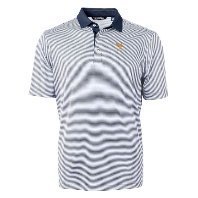 NCAA West Virginia Mountaineers Alumni Logo Virtue Eco Pique Micro Stripe Recycled Polo