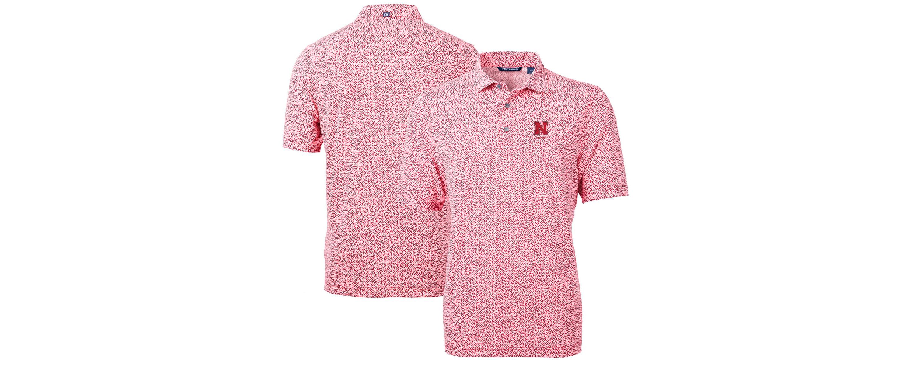 NCAA Nebraska Huskers Alumni Logo DryTec Virtue Eco Pique Botanical Print Recycled Polo