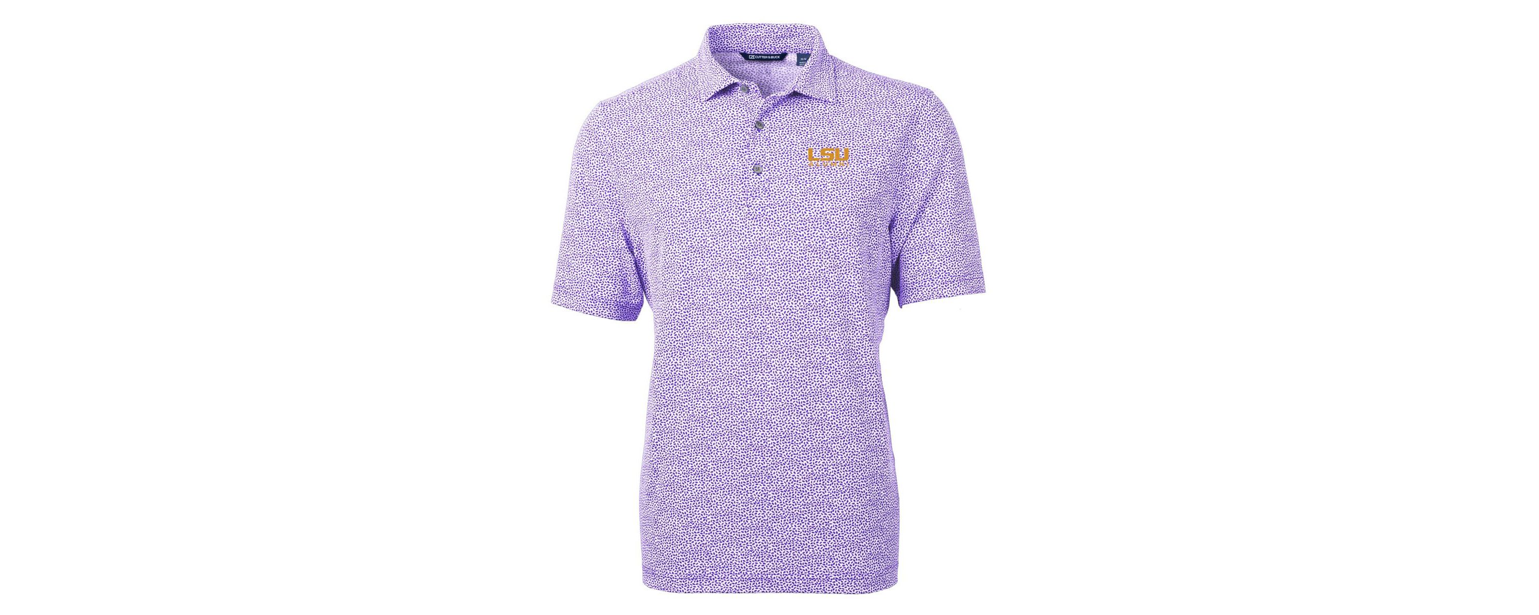 NCAA LSU Tigers Alumni Logo DryTec Virtue Eco Pique Botanical Print Recycled Polo