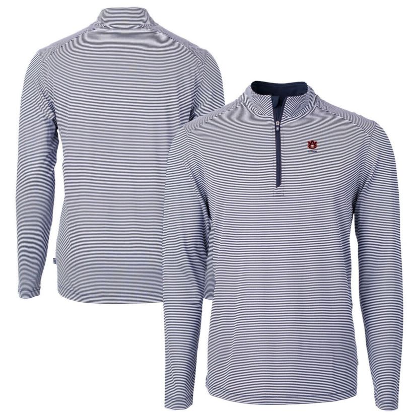 NCAA Auburn Tigers Alumni Logo DryTec Virtue Eco Pique Micro Stripe Recycled Quarter-Zip Pullover Top