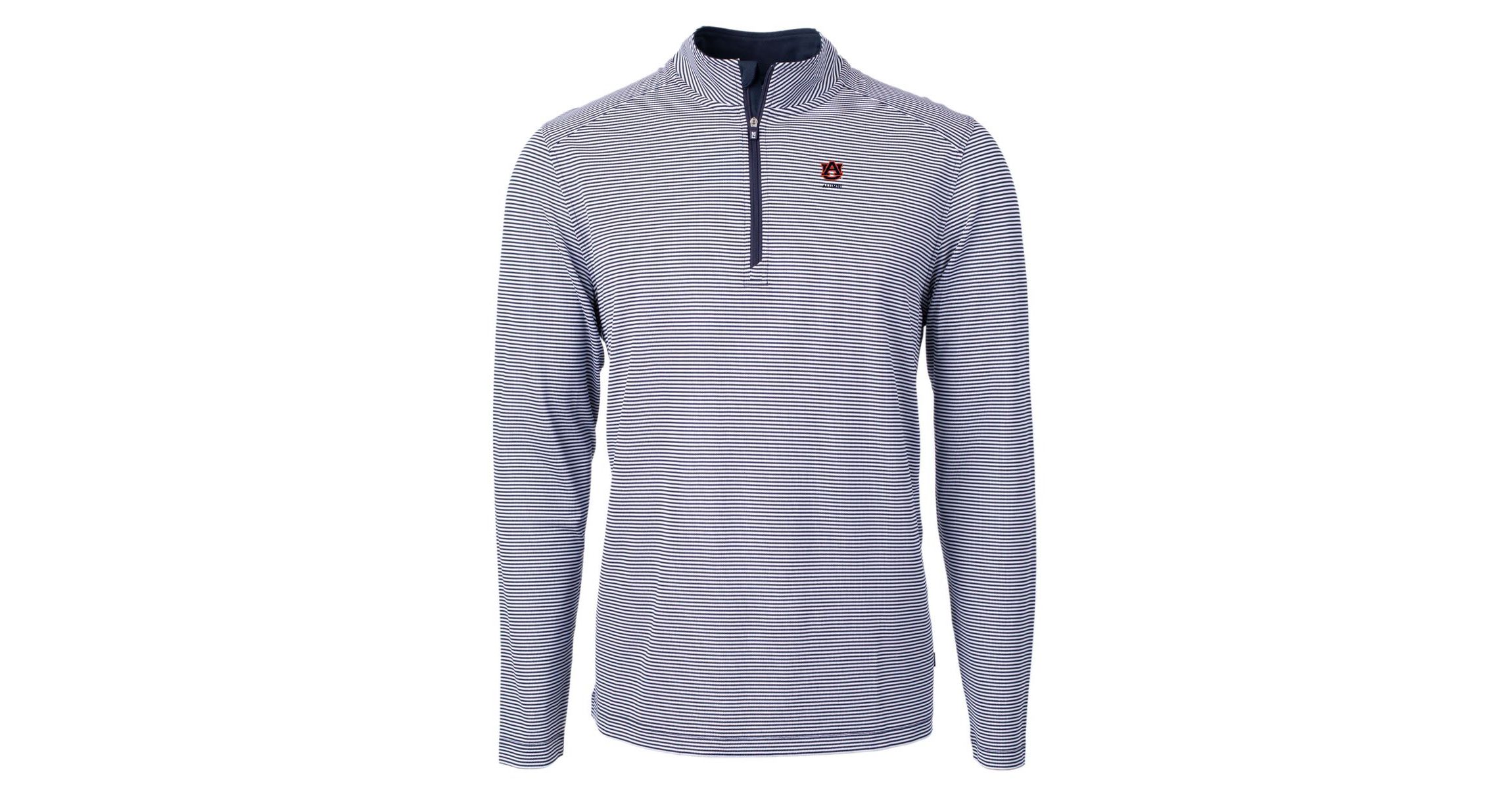 NCAA Auburn Tigers Alumni Logo DryTec Virtue Eco Pique Micro Stripe Recycled Quarter-Zip Pullover Top