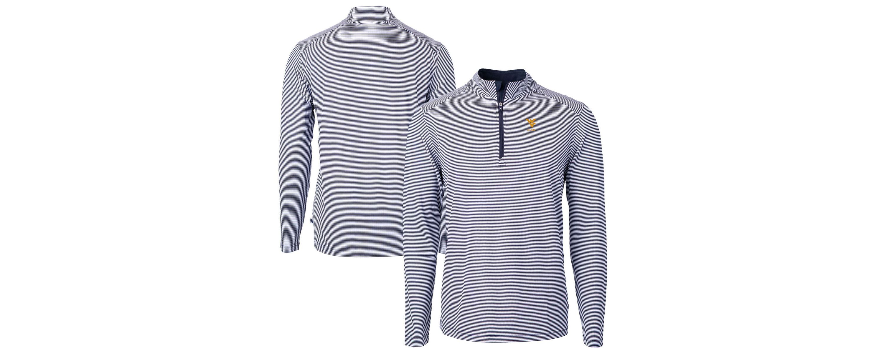 NCAA West Virginia Mountaineers Alumni Logo DryTec Virtue Eco Pique Micro Stripe Recycled Quarter-Zip Pullover Top