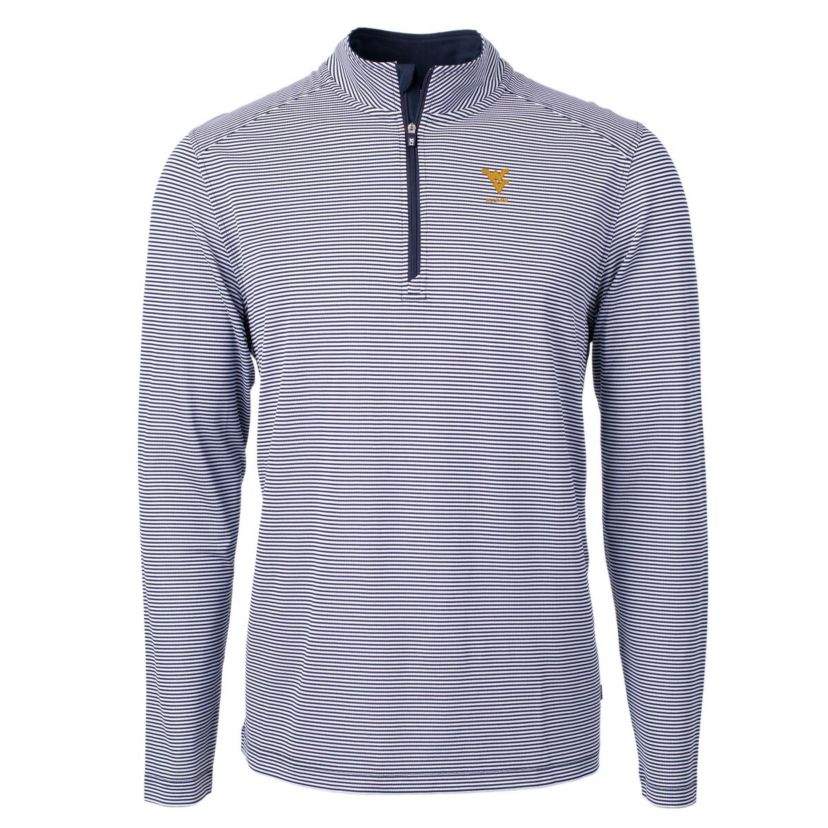 NCAA West Virginia Mountaineers Alumni Logo DryTec Virtue Eco Pique Micro Stripe Recycled Quarter-Zip Pullover Top