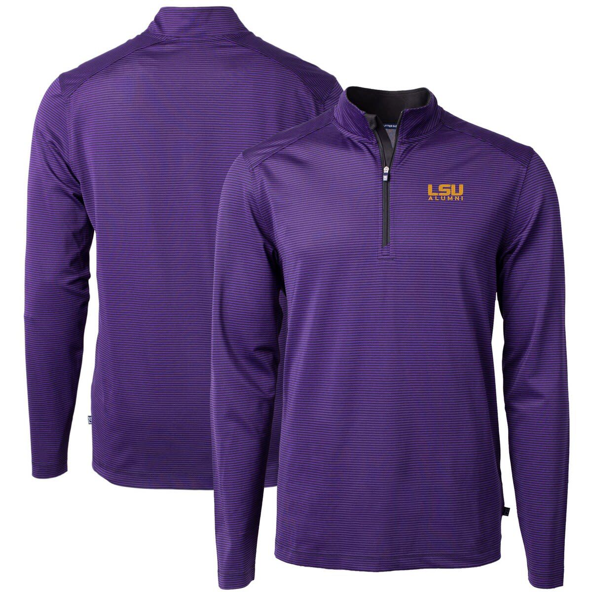 NCAA LSU Tigers Alumni Logo DryTec Virtue Eco Pique Micro Stripe Recycled Quarter-Zip Pullover Top