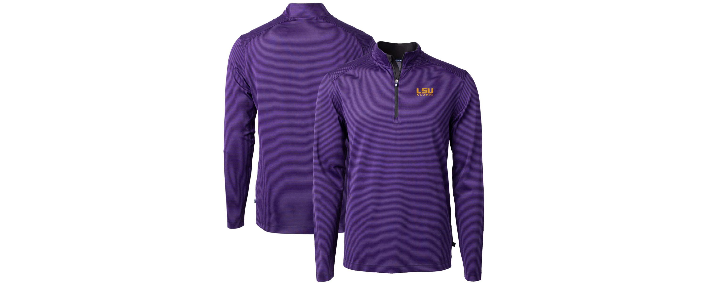 NCAA LSU Tigers Alumni Logo DryTec Virtue Eco Pique Micro Stripe Recycled Quarter-Zip Pullover Top