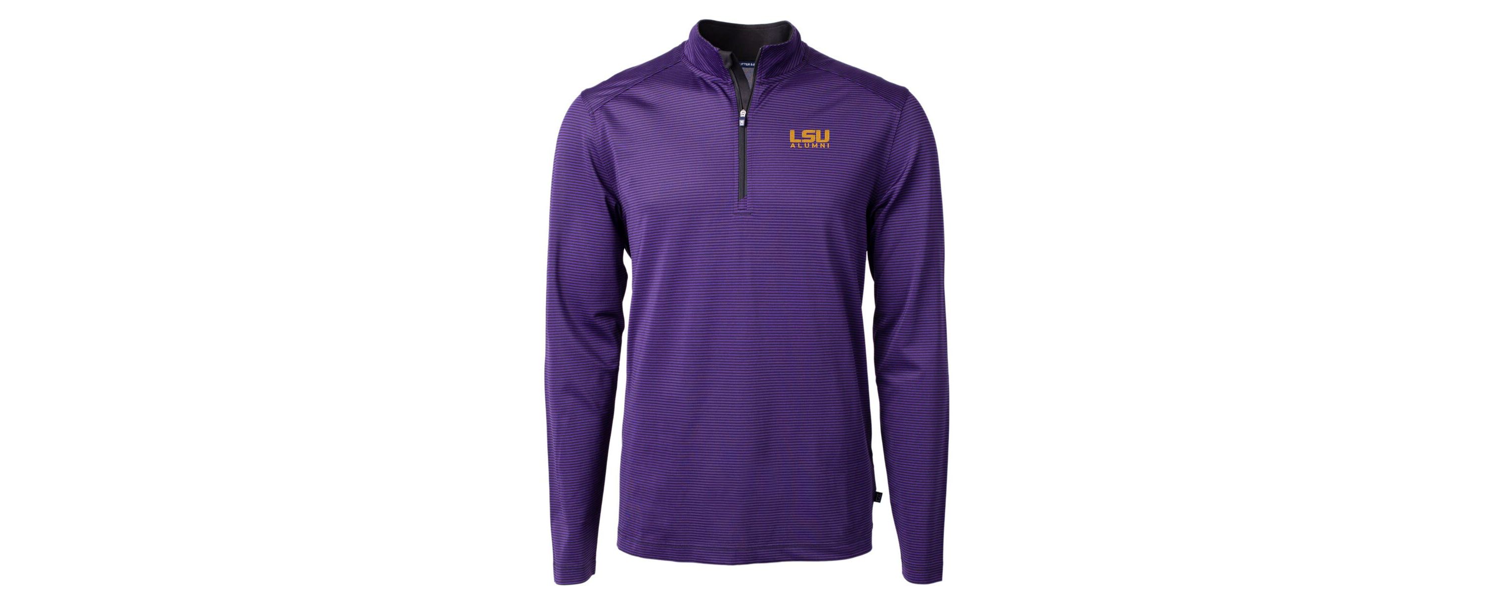 NCAA LSU Tigers Alumni Logo DryTec Virtue Eco Pique Micro Stripe Recycled Quarter-Zip Pullover Top