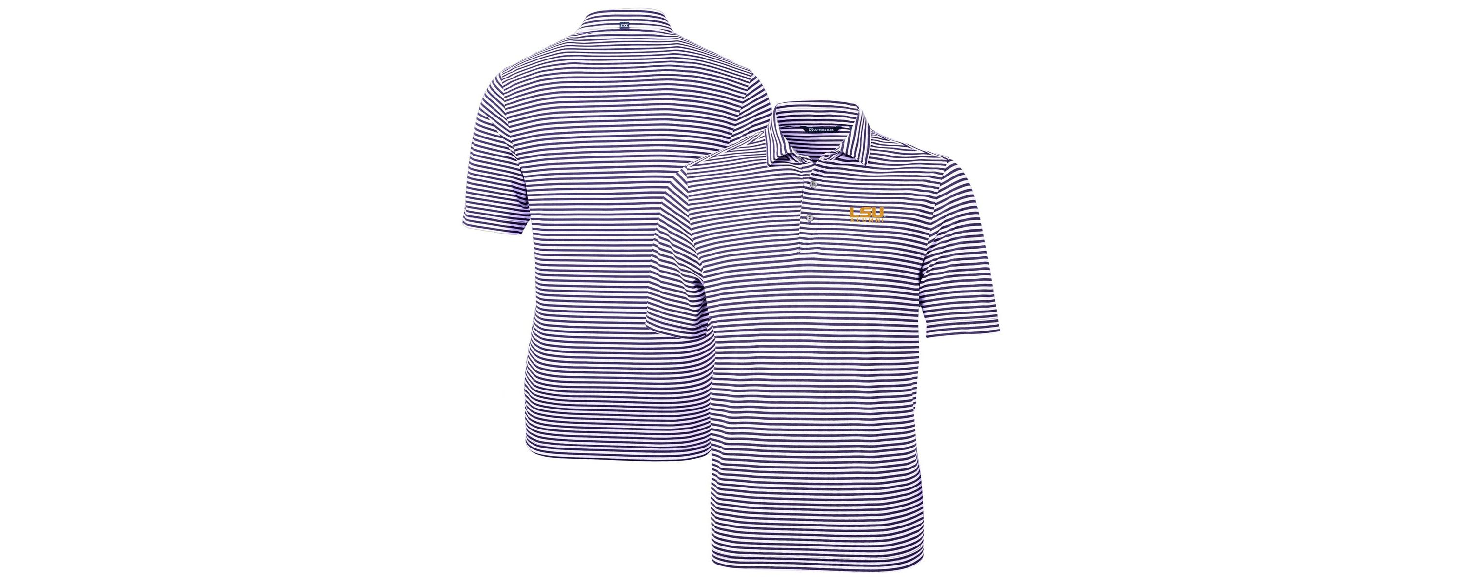 NCAA LSU Tigers Alumni Logo Virtue Eco Pique Stripe Recycled Polo