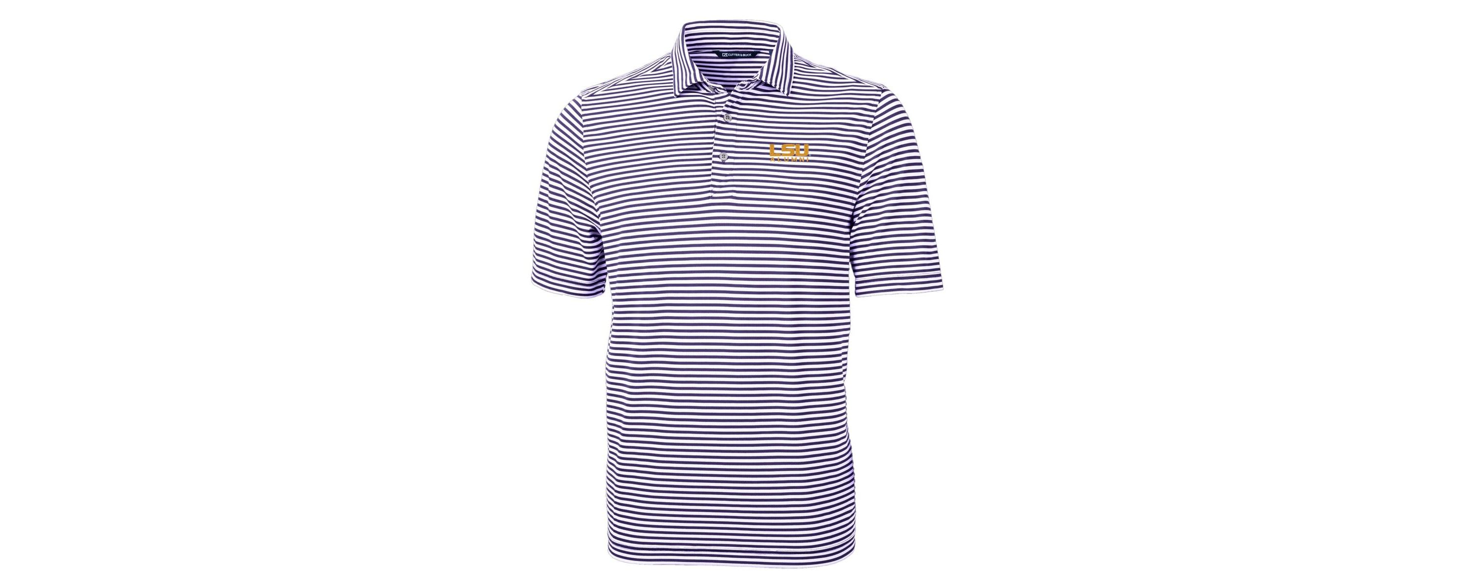 NCAA LSU Tigers Alumni Logo Virtue Eco Pique Stripe Recycled Polo