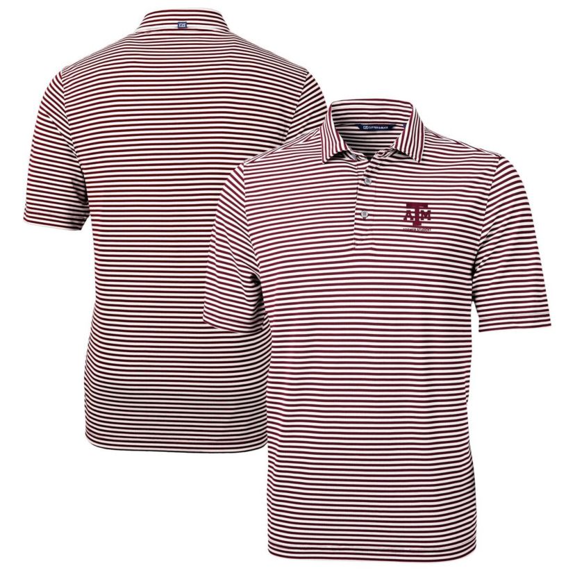 NCAA Texas A&M Aggies Alumni Logo Virtue Eco Pique Stripe Recycled Polo