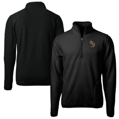 Cutter & Buck Men's NCAA Florida State Seminoles Alumni Logo Cascade Eco Sherpa Fleece Quarter-Zip Pullover Jacket, Black, 3XL -  0197657365856