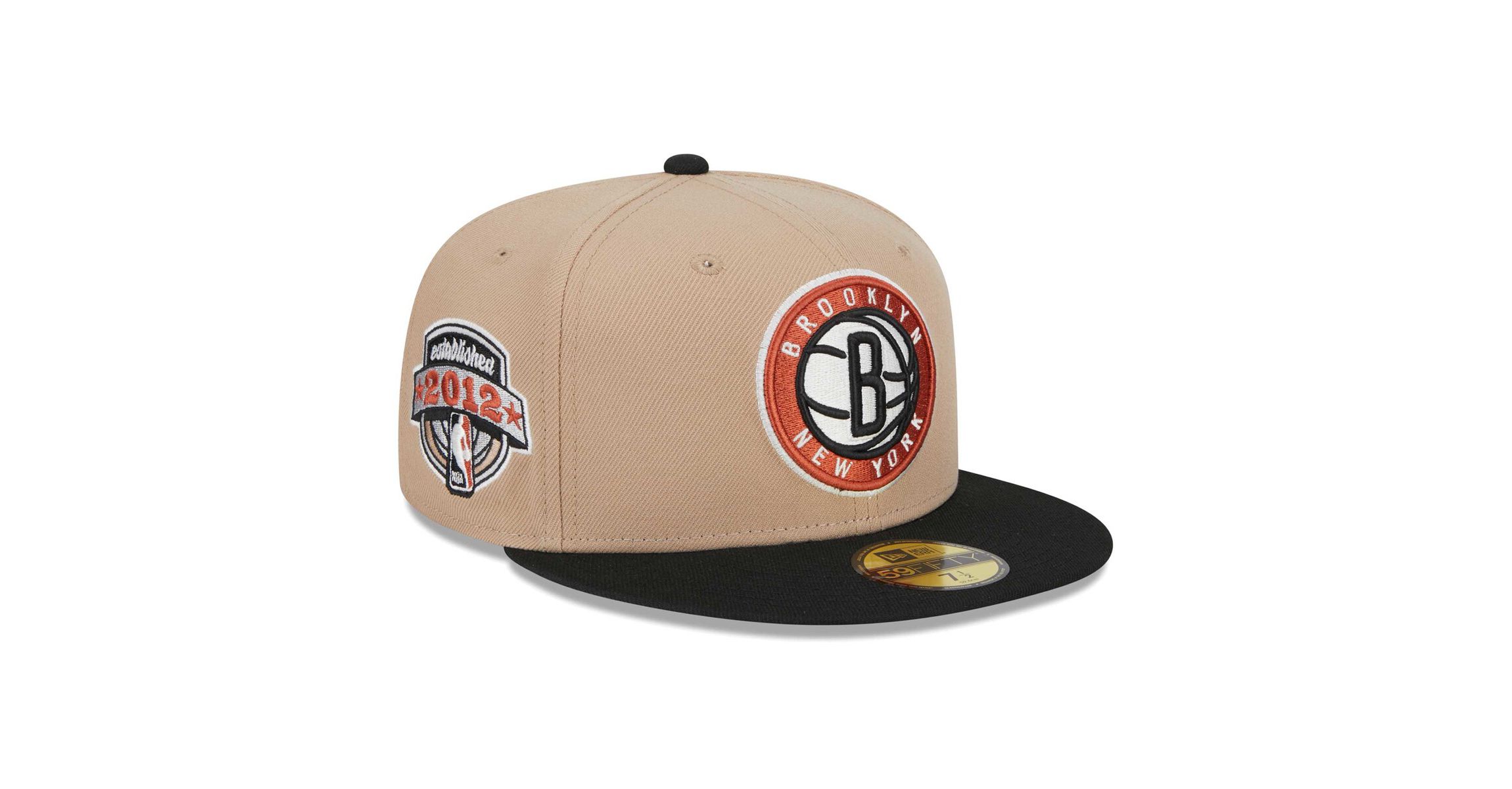 Brooklyn Nets NBA Tan/Black Burnt Logo 2-Tone 59FIFTY Fitted Hat