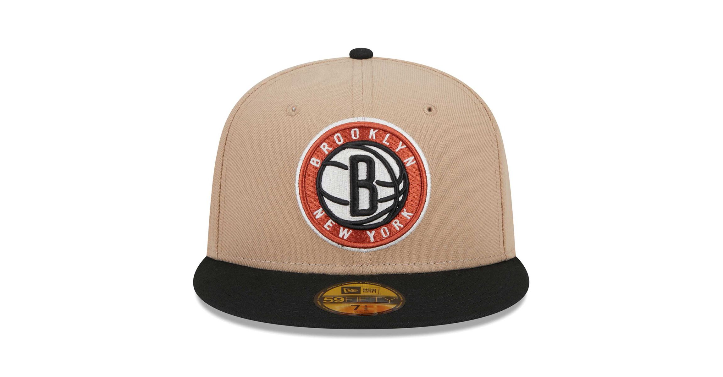 Brooklyn Nets NBA Tan/Black Burnt Logo 2-Tone 59FIFTY Fitted Hat
