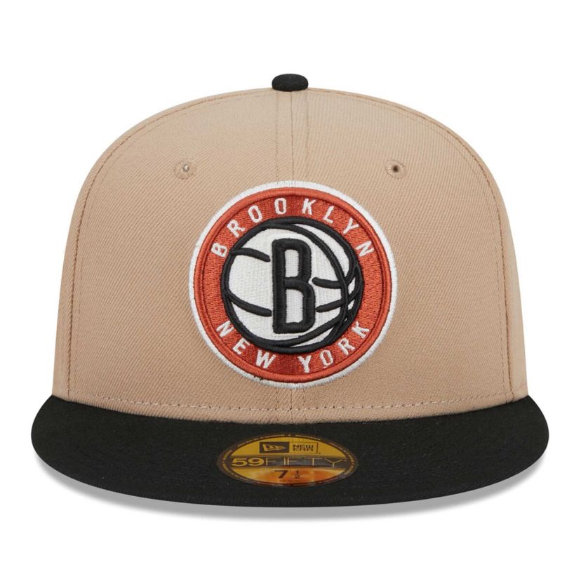 Brooklyn Nets NBA Tan/Black Burnt Logo 2-Tone 59FIFTY Fitted Hat