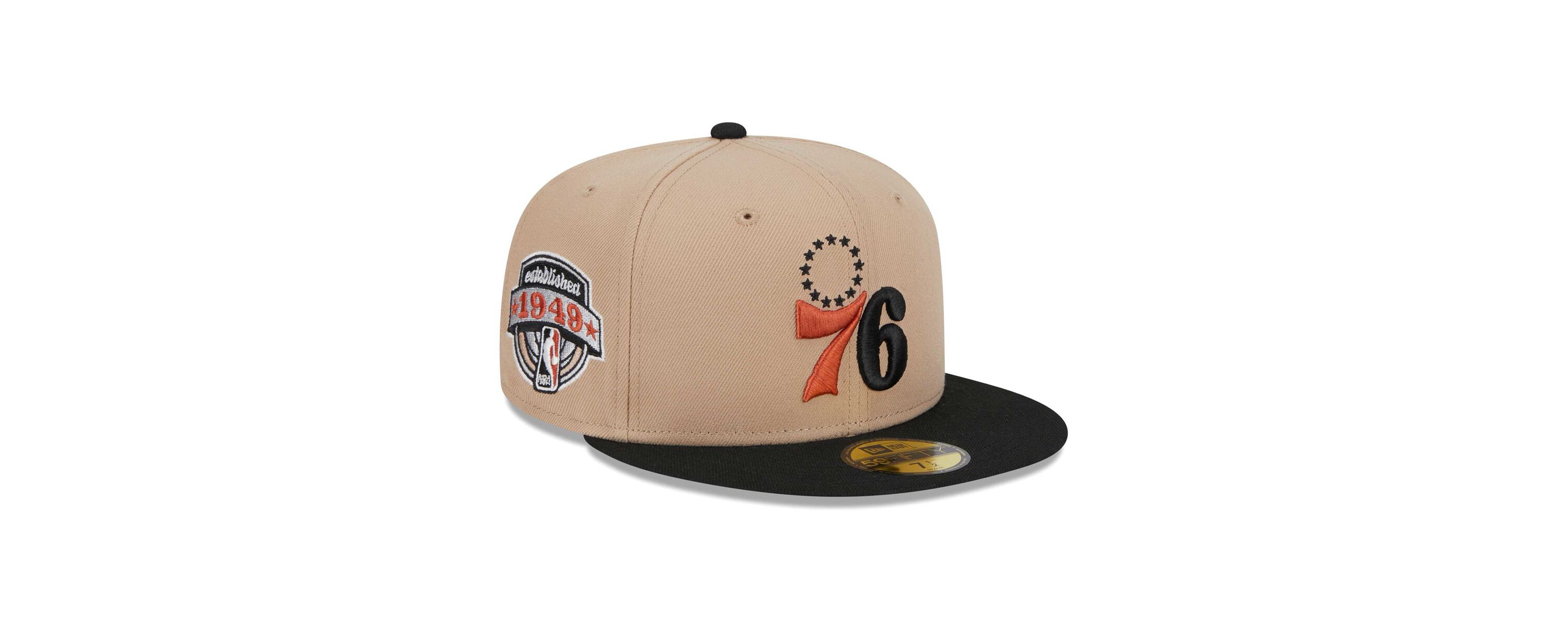 Philadelphia 76ers NBA Tan/Black Burnt Logo 2-Tone 59FIFTY Fitted Hat