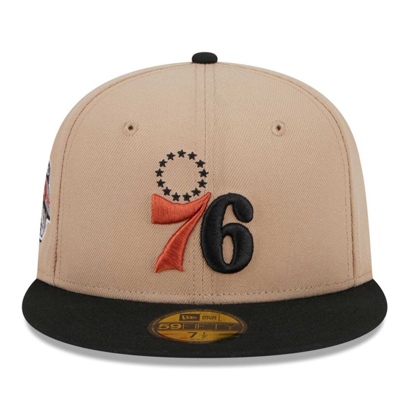 Philadelphia 76ers NBA Tan/Black Burnt Logo 2-Tone 59FIFTY Fitted Hat
