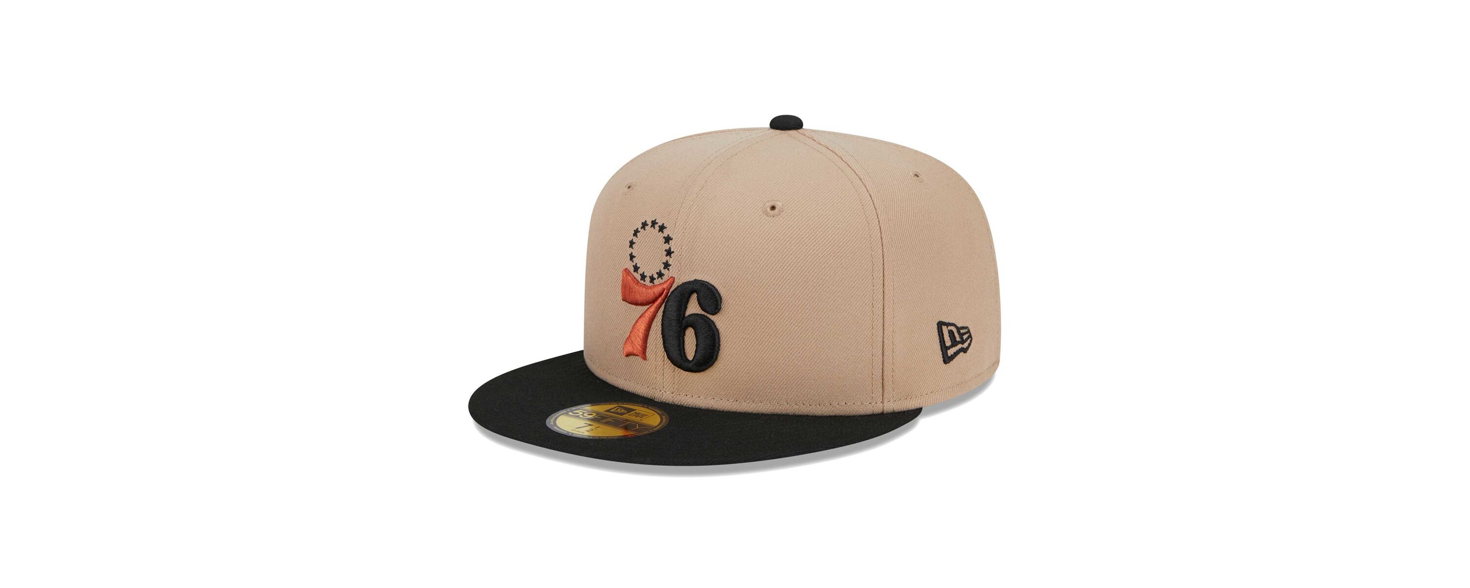 Philadelphia 76ers NBA Tan/Black Burnt Logo 2-Tone 59FIFTY Fitted Hat