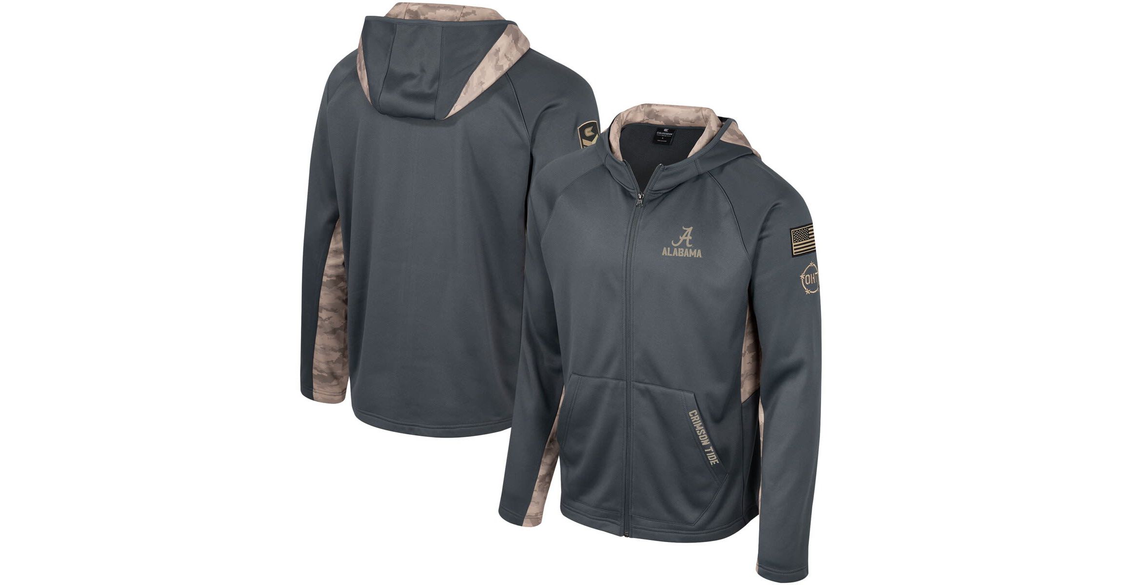 Alabama Crimson Tide NCAA Alabama Tide OHT Military Appreciation Raglan Full-Zip Hoodie