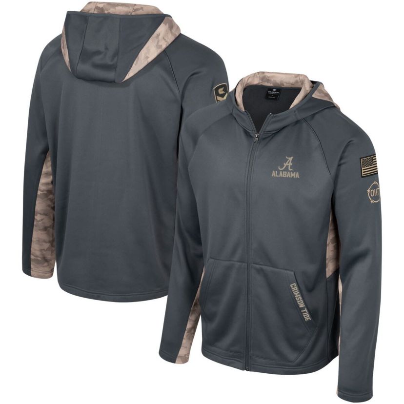 Alabama Crimson Tide NCAA Alabama Tide OHT Military Appreciation Raglan Full-Zip Hoodie
