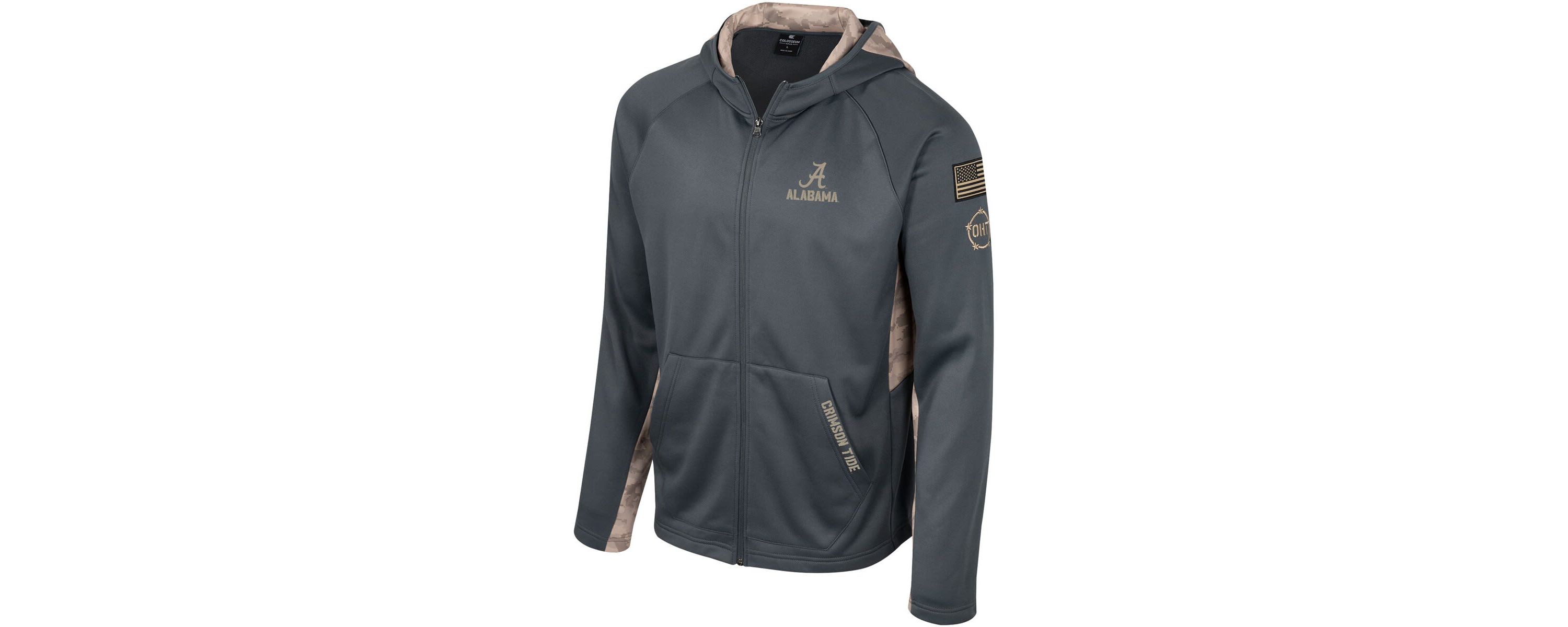 Alabama Crimson Tide NCAA Alabama Tide OHT Military Appreciation Raglan Full-Zip Hoodie