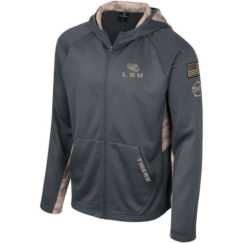 NCAA LSU Tigers OHT Military Appreciation Raglan Full-Zip Hoodie