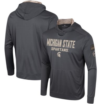 Colosseum Men's NCAA Michigan State Spartans OHT Military Appreciation Long Sleeve Hoodie T-Shirt, Grey, Medium