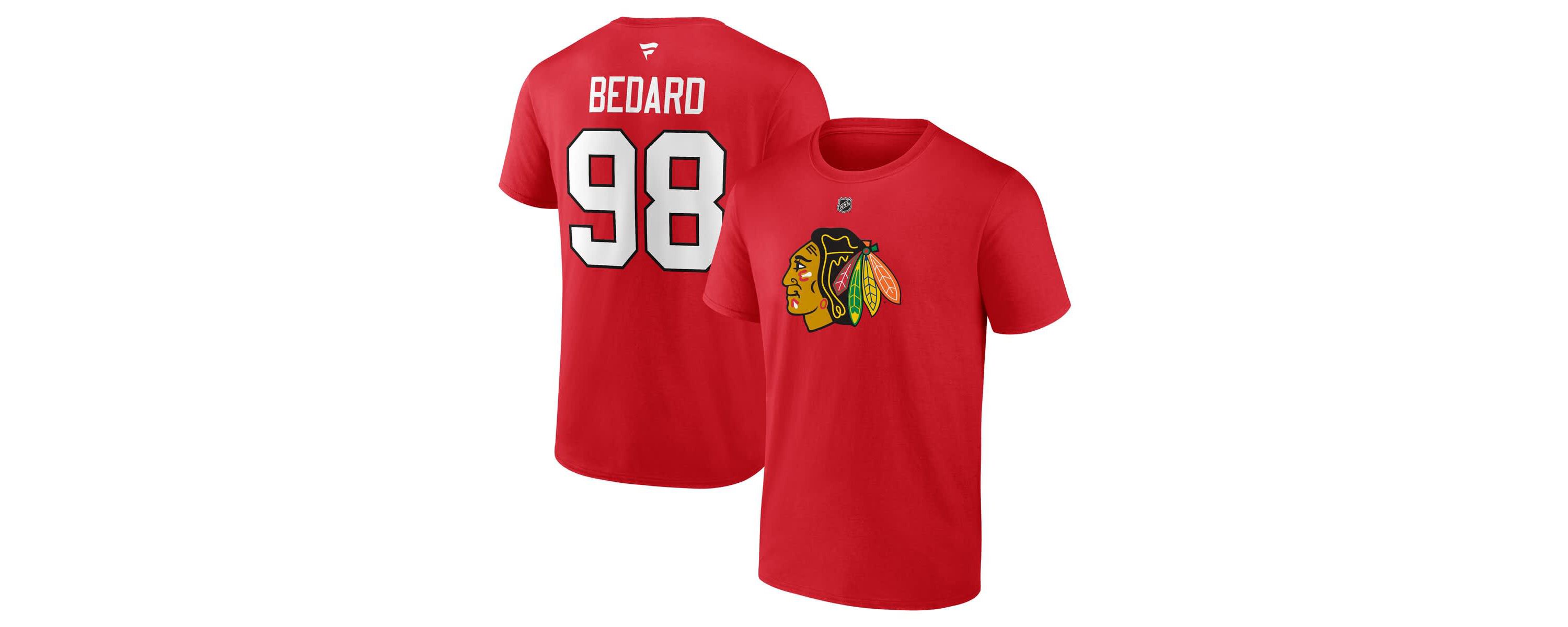 NHL Fanatics Connor Bedard Chicago Blackhawks 2023 NHL Draft Authentic Stack Player Name & Number T-Shirt
