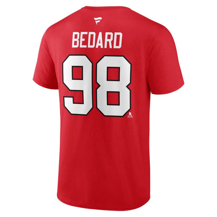 NHL Fanatics Connor Bedard Chicago Blackhawks 2023 NHL Draft Authentic Stack Player Name & Number T-Shirt