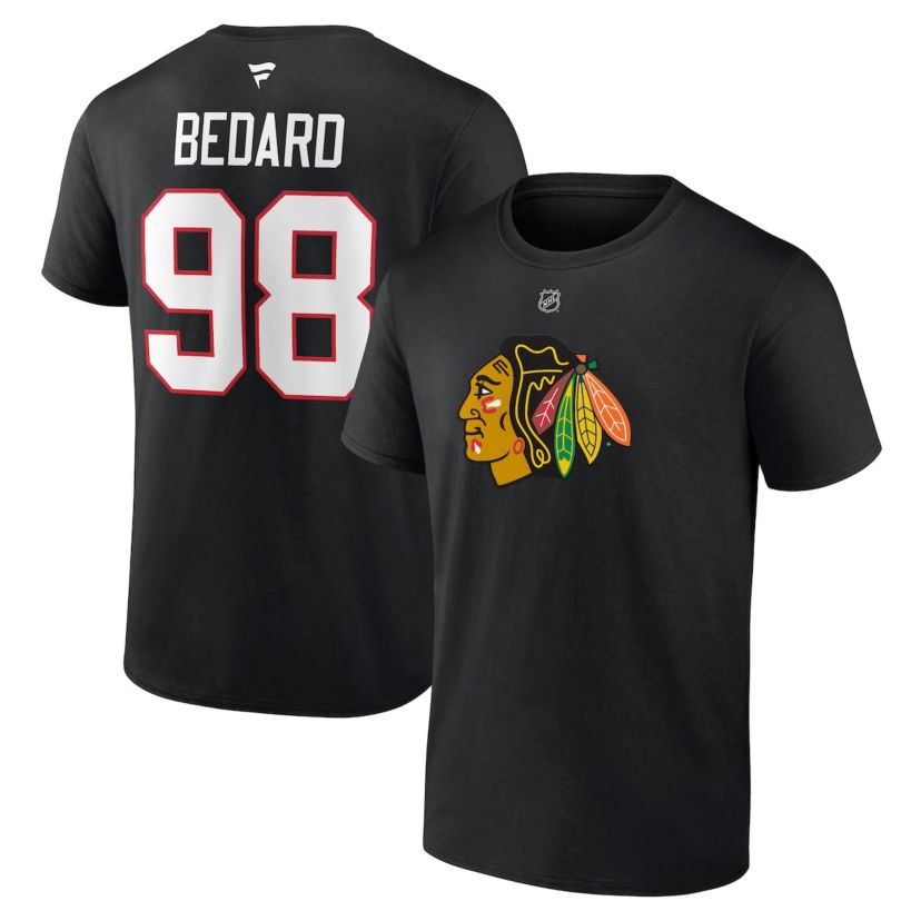 NHL Fanatics Connor Bedard Chicago Blackhawks 2023 NHL Draft Authentic Stack Player Name & Number T-Shirt