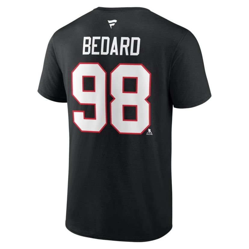 NHL Fanatics Connor Bedard Chicago Blackhawks 2023 NHL Draft Authentic Stack Player Name & Number T-Shirt