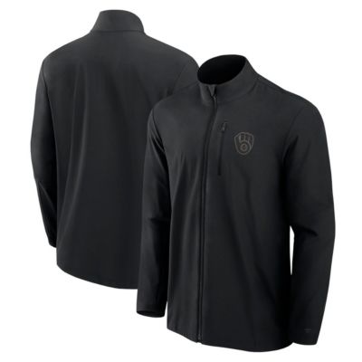 Men's MLB Fanatics Milwaukee Brewers Front Office Micro Tonal Full-Zip Jacket, Black, Small