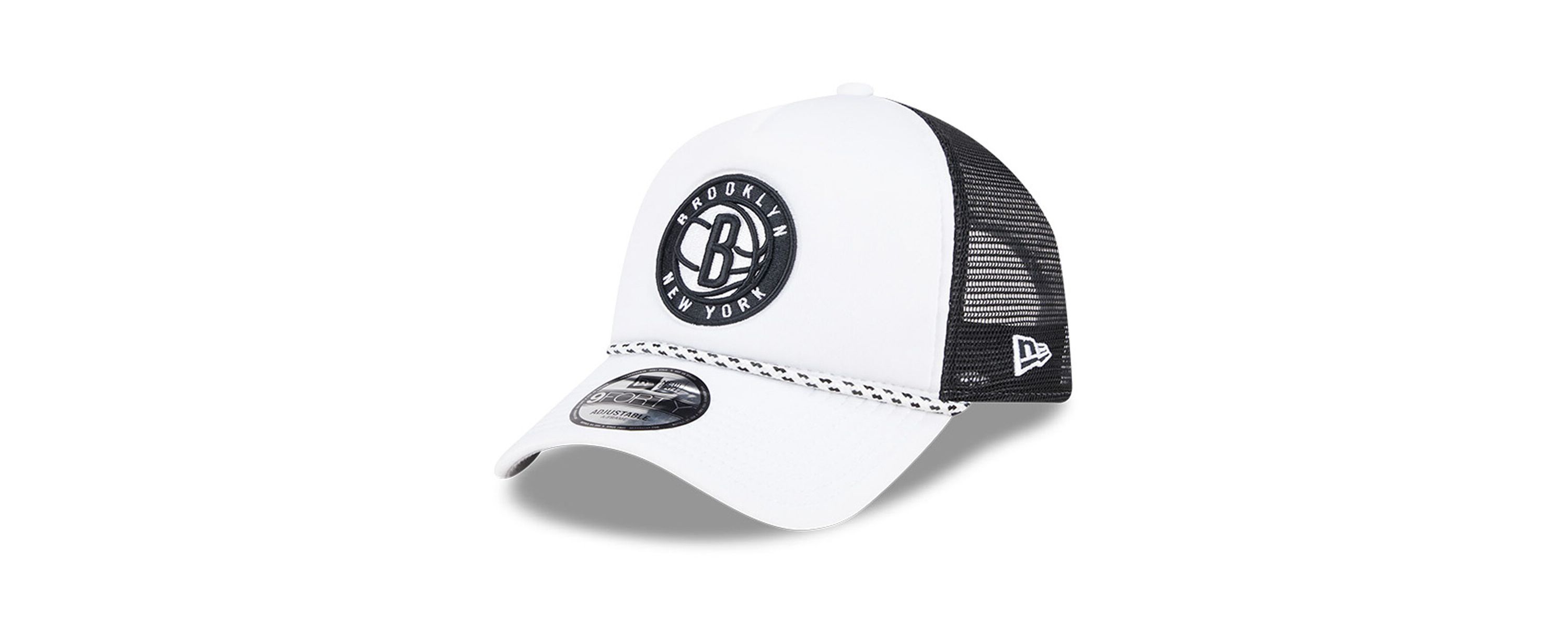 NBA White/Black Brooklyn Nets Court Sport Foam A-Frame 9FORTY Adjustable Trucker Hat