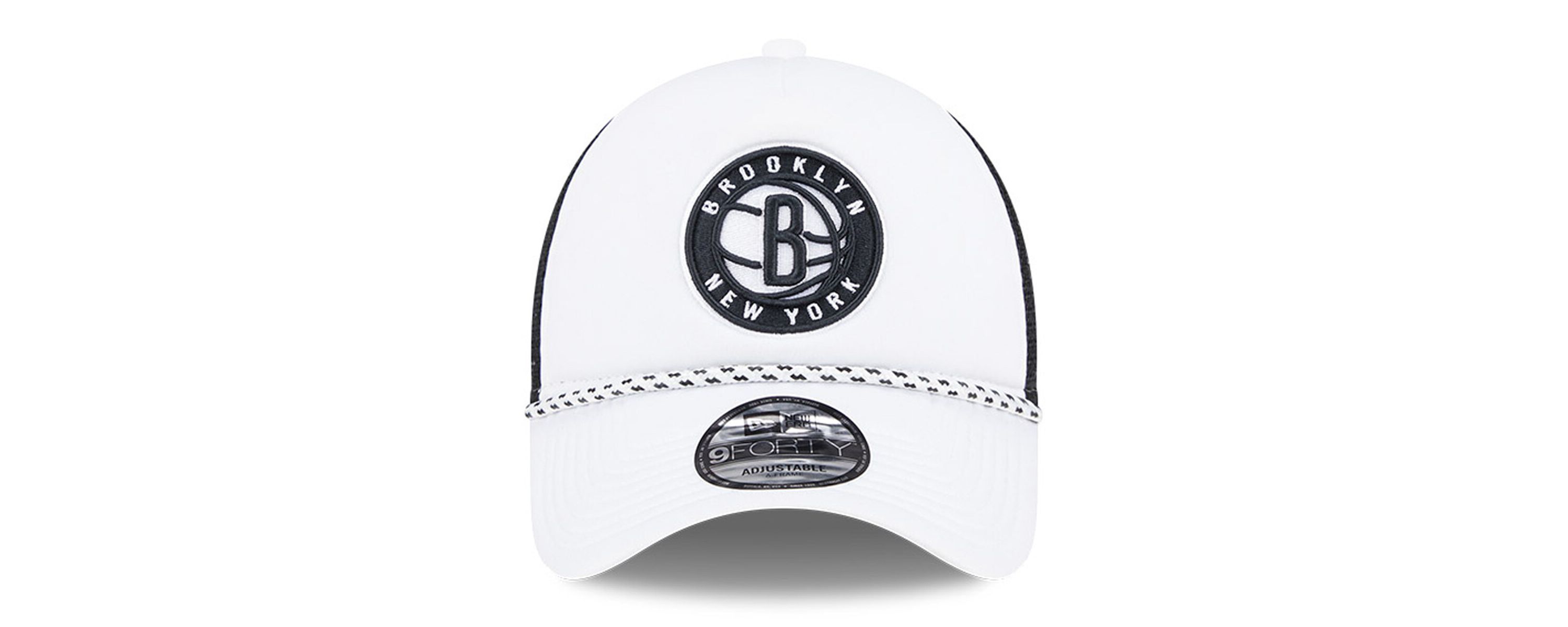 NBA White/Black Brooklyn Nets Court Sport Foam A-Frame 9FORTY Adjustable Trucker Hat