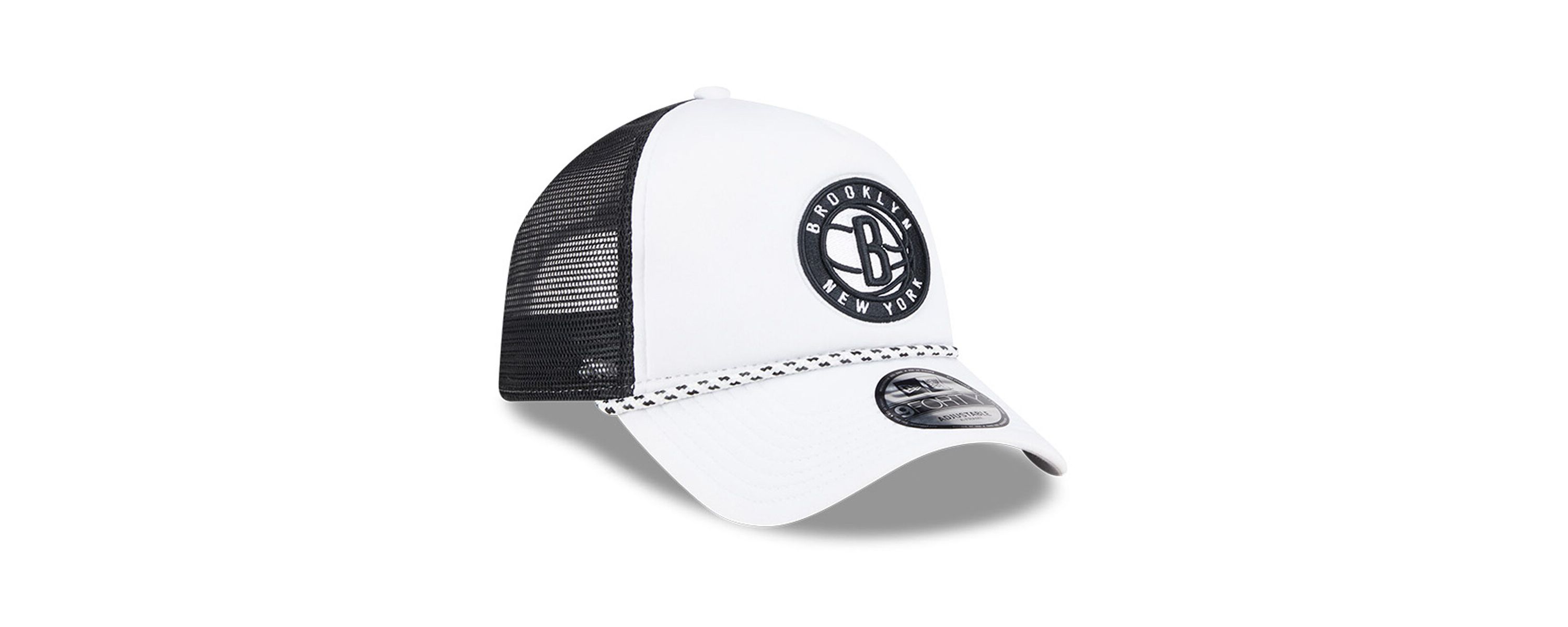 NBA White/Black Brooklyn Nets Court Sport Foam A-Frame 9FORTY Adjustable Trucker Hat