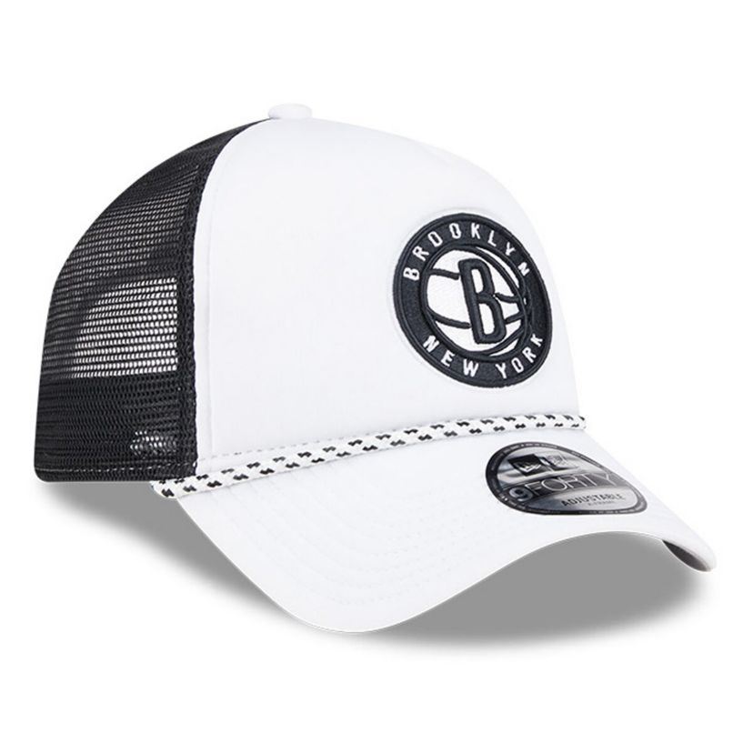 NBA White/Black Brooklyn Nets Court Sport Foam A-Frame 9FORTY Adjustable Trucker Hat