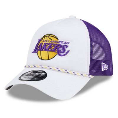 New Era Men's NBA White/Purple Los Angeles Lakers Court Sport Foam A-Frame 9FORTY Adjustable Trucker Hat, White
