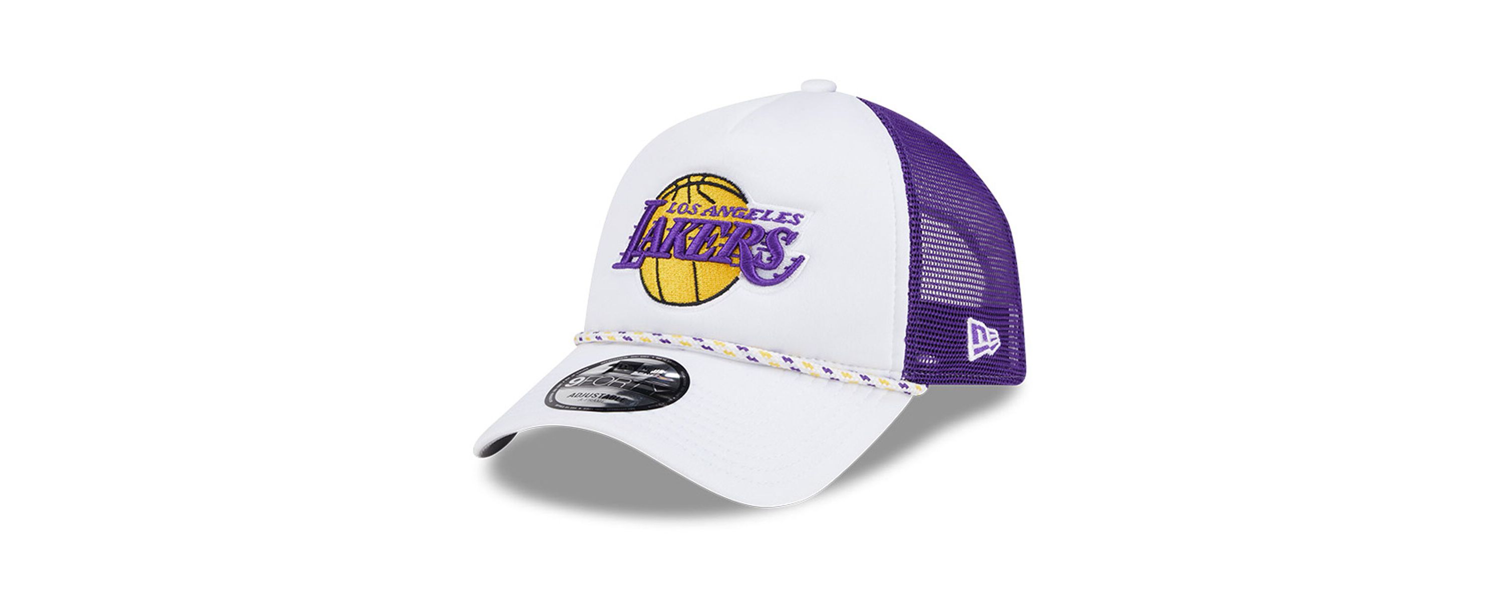 NBA White/Purple Los Angeles Lakers Court Sport Foam A-Frame 9FORTY Adjustable Trucker Hat