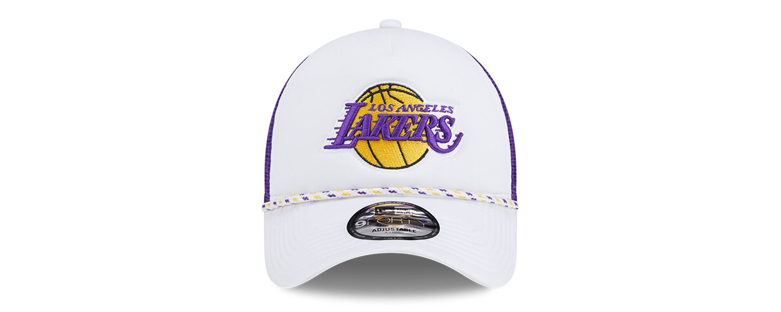 NBA White/Purple Los Angeles Lakers Court Sport Foam A-Frame 9FORTY Adjustable Trucker Hat