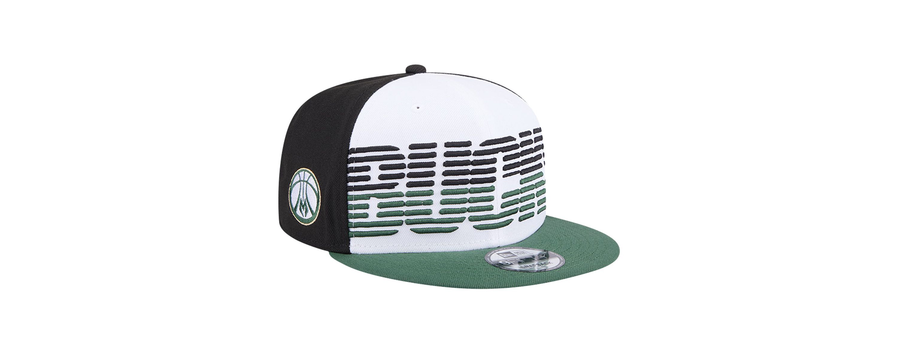 NBA White/Hunter Milwaukee Bucks Throwback Gradient Tech Font 9FIFTY Snapback Hat