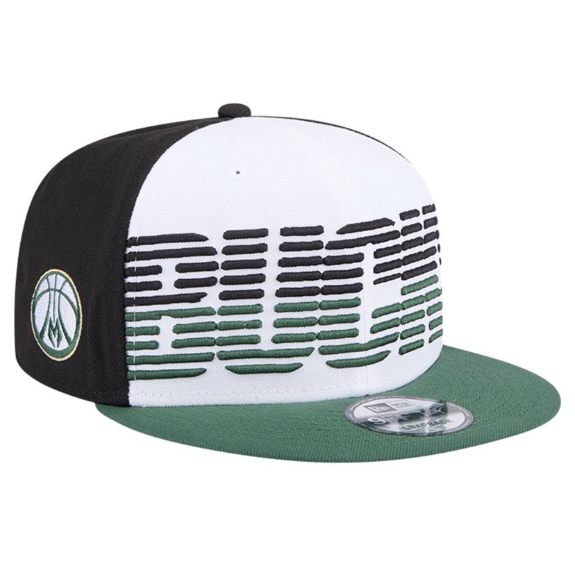 NBA White/Hunter Milwaukee Bucks Throwback Gradient Tech Font 9FIFTY Snapback Hat
