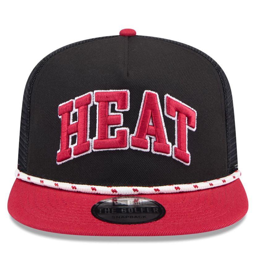 NBA Black/Red Miami Heat Throwback Team Arch Golfer Snapback Hat