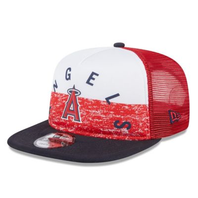 New Era Men's MLB White/Red Los Angeles Angels Team Foam Front A-Frame Trucker 9FIFTY Snapback Hat, White