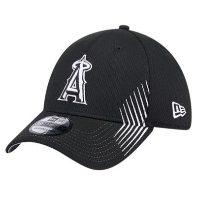 New Era Men's MLB Los Angeles Angels Active Dash Mark 39THIRTY Flex Hat, Black, Medium